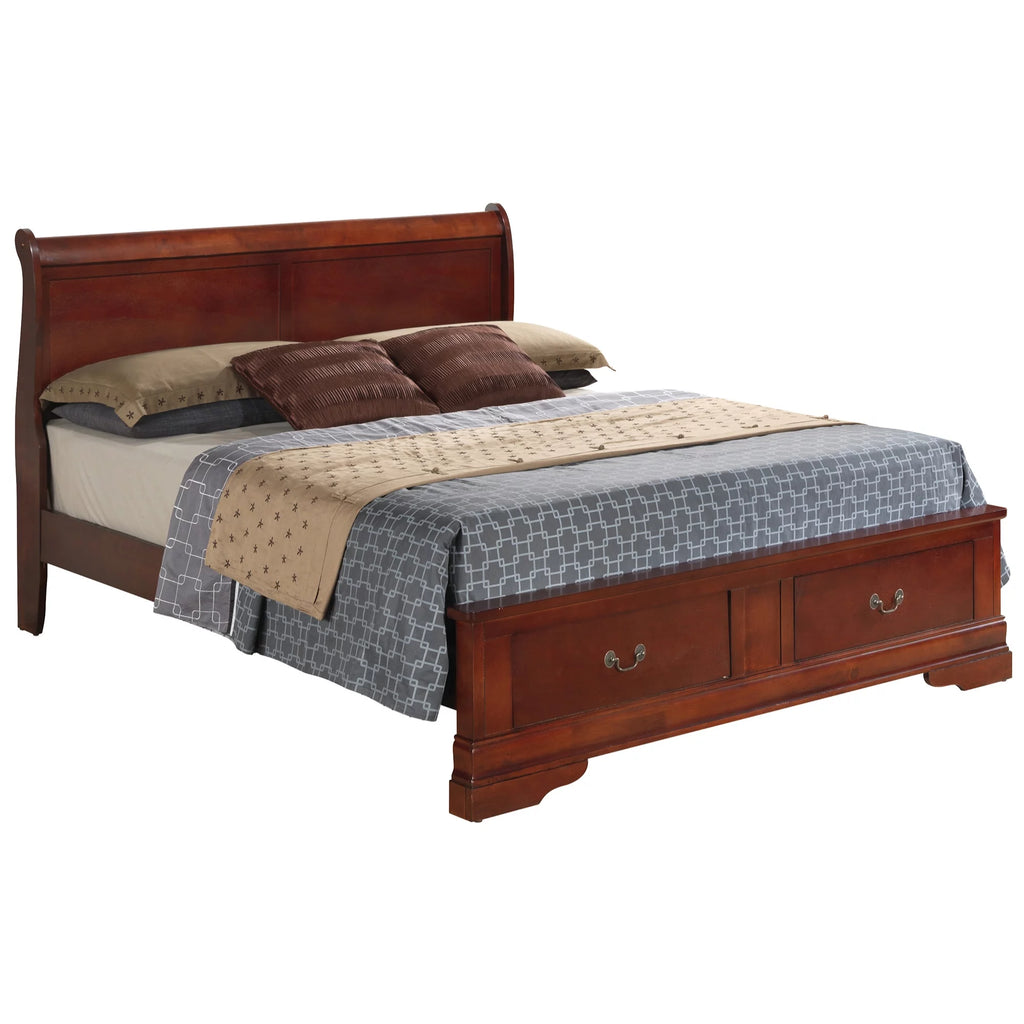 Cherry Queen Size Wood Storage Sleigh Bed F282915