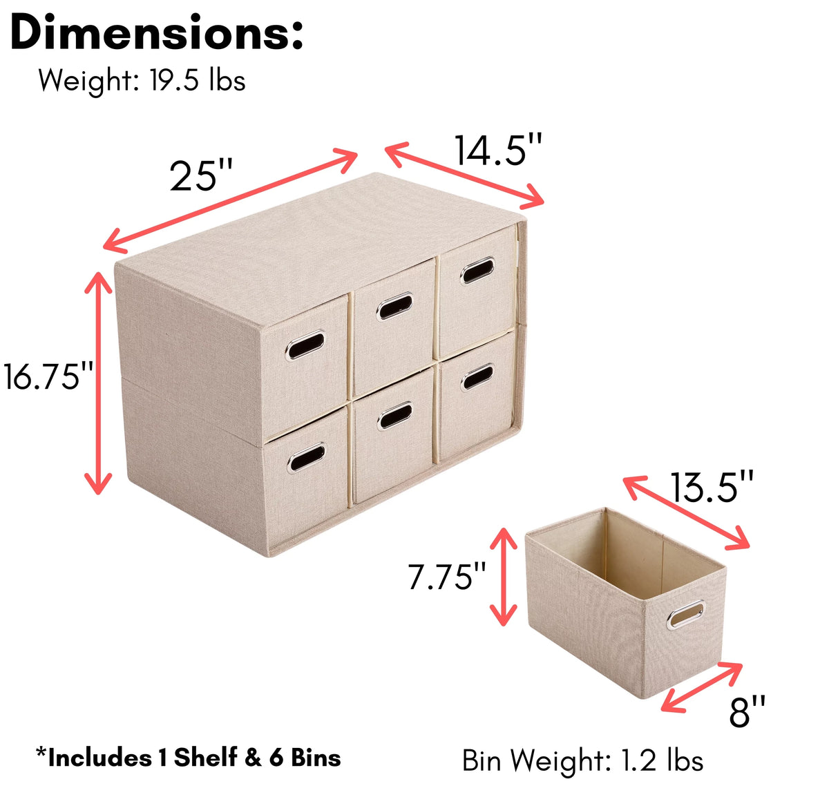 Linen Cube Organizer Shelf with 6 Storage Bins T758117