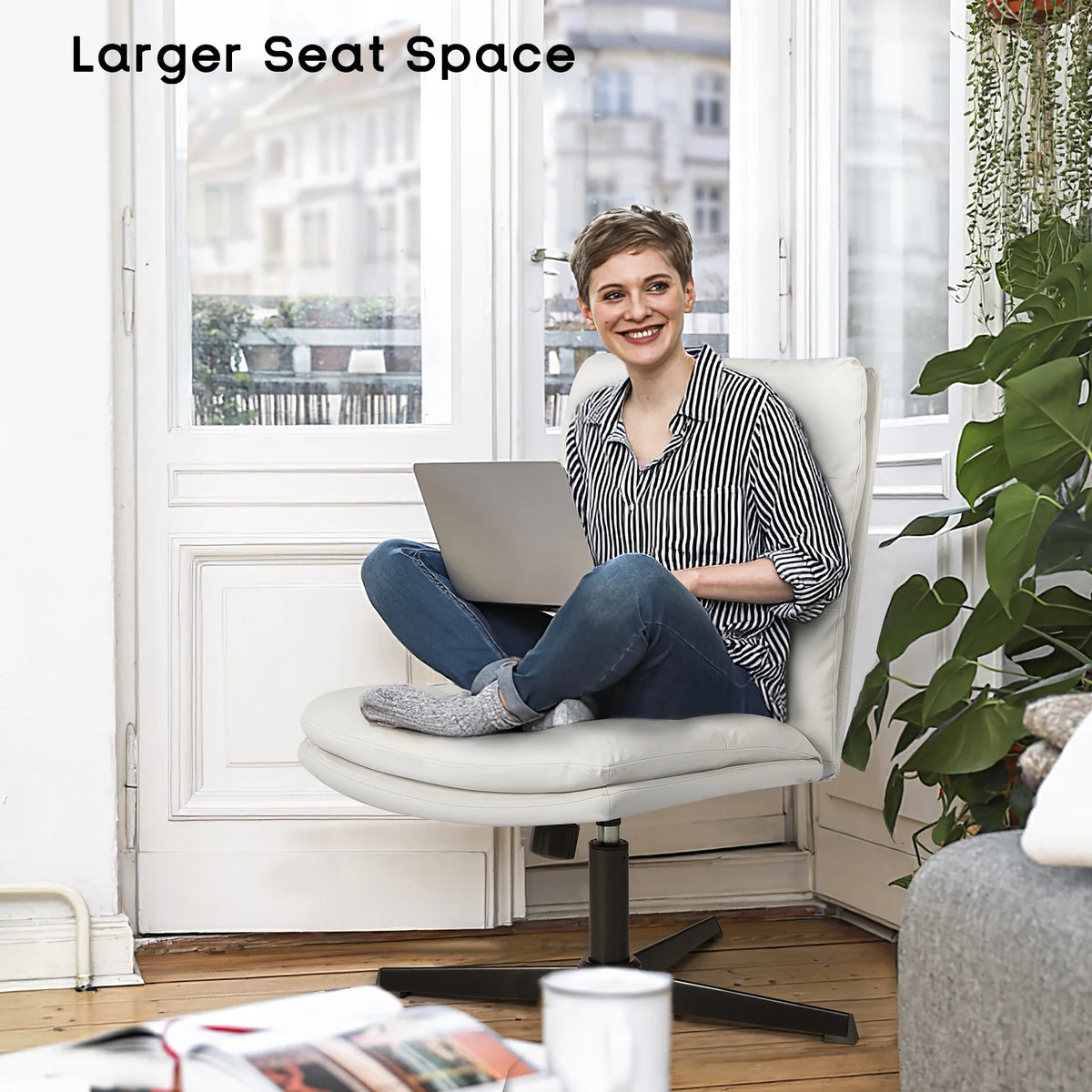 High Back Armless PU Leather Office Desk Chair B697781
