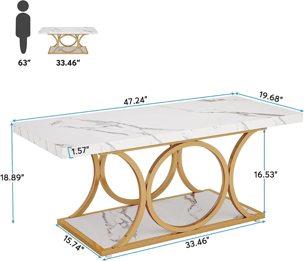 2-Tier Faux Marble Wood Coffee Table with Storage Shelf W84570
