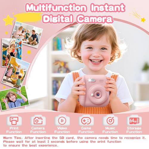 Instant Print Kids Camera 64GB SD Card Pink R639586