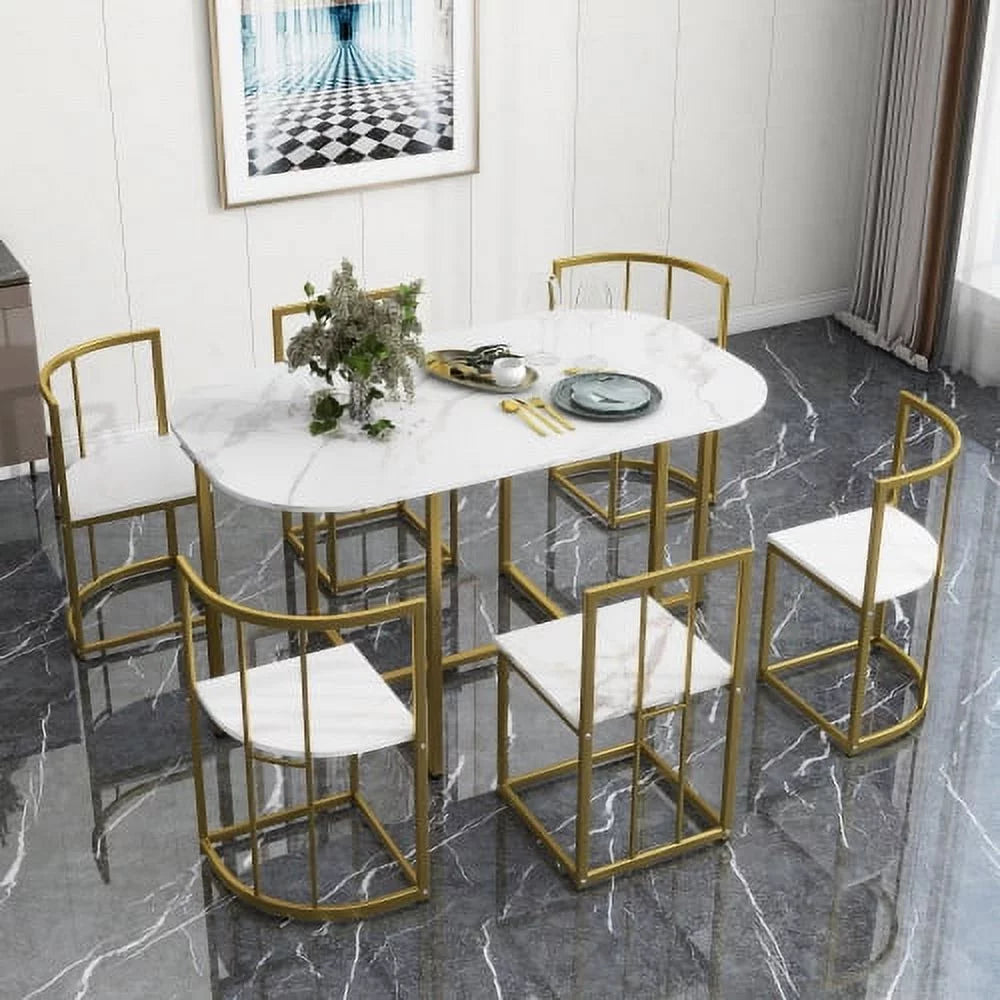Modern 7-Piece Faux Marble Dining Table Set N92096