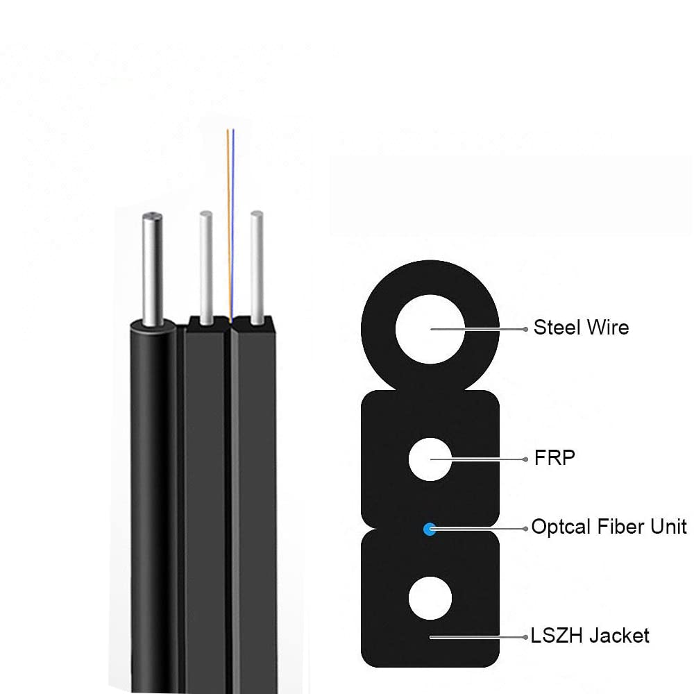Outdoor Optical Fiber Drop Cable, G657A1, 2-core, LSZH, 1000 feet G159171