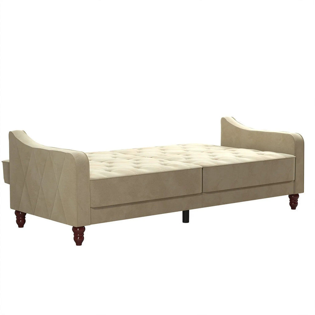 Vintage Tufted Split Back Futon in Taupe Velvet B75909