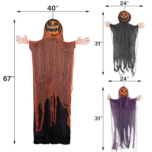 3 Pack Hanging Halloween Decor Pumpkins Ghost Skeleton with Bendable Arms F53263