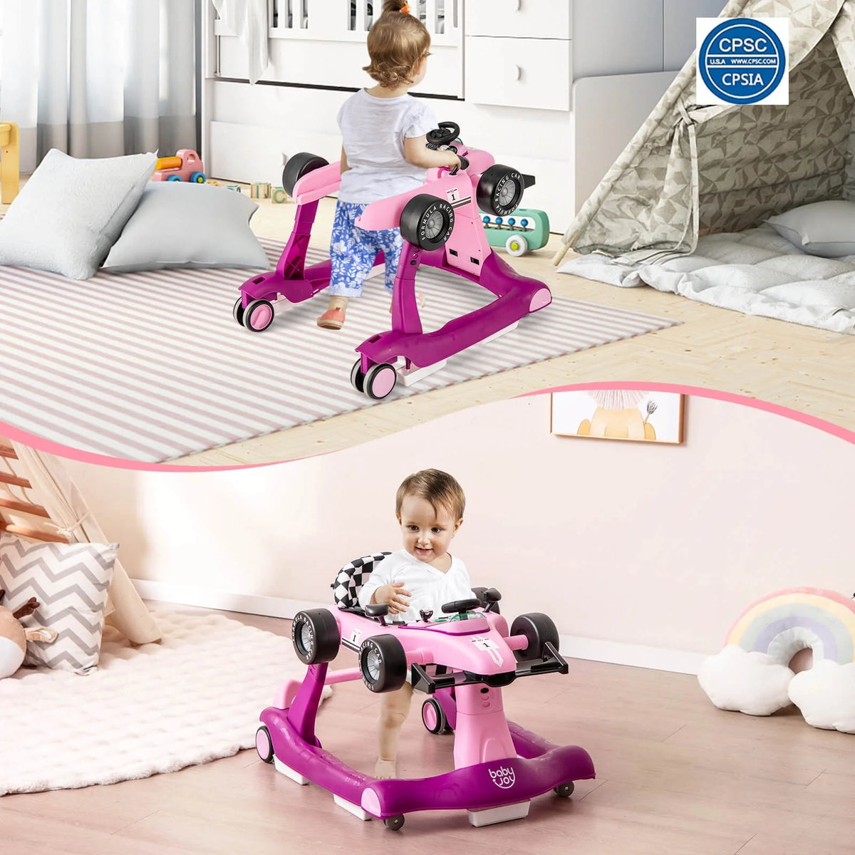 Foldable Adjustable Height Blue Baby Walker O7368