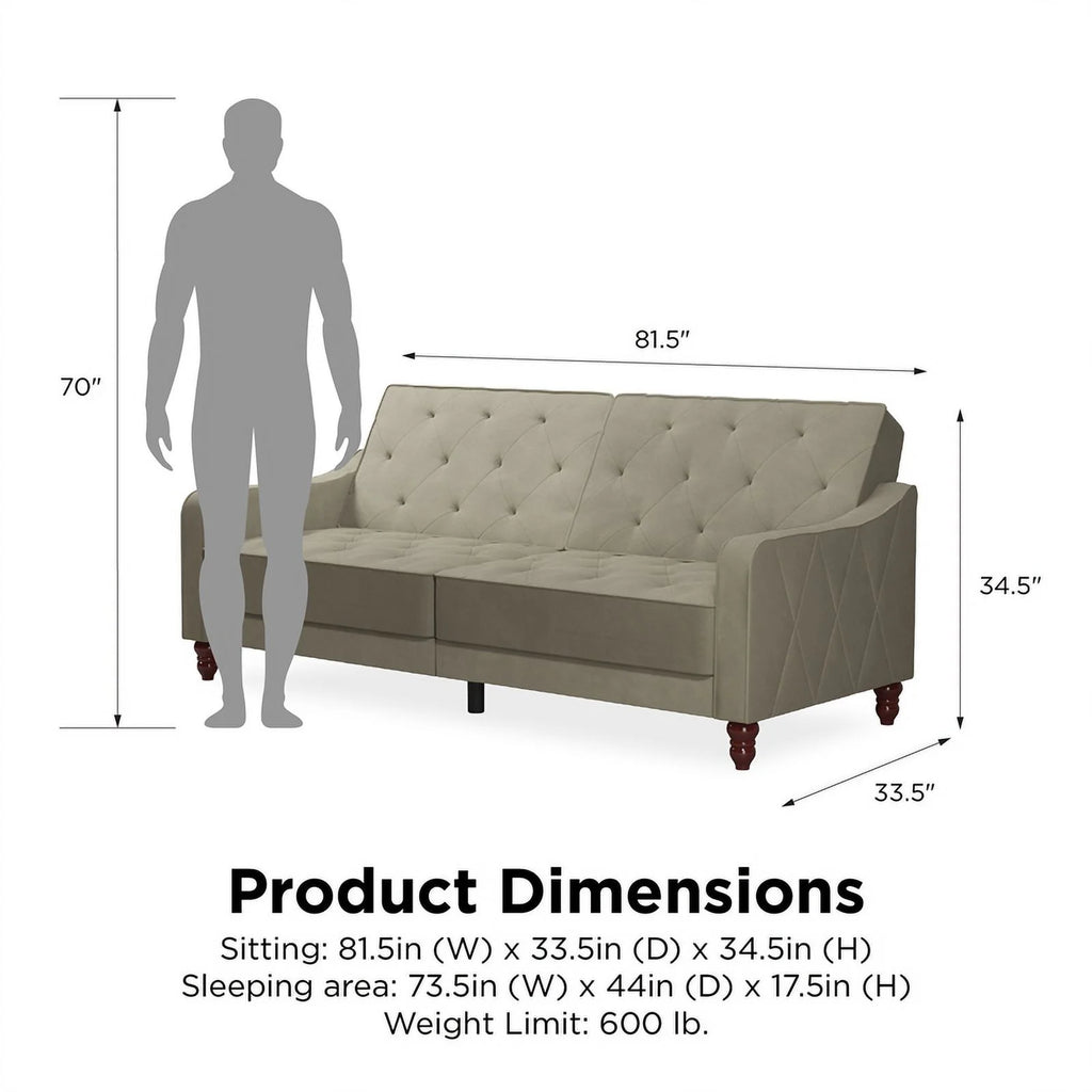 Vintage Tufted Split Back Futon in Taupe Velvet B75909