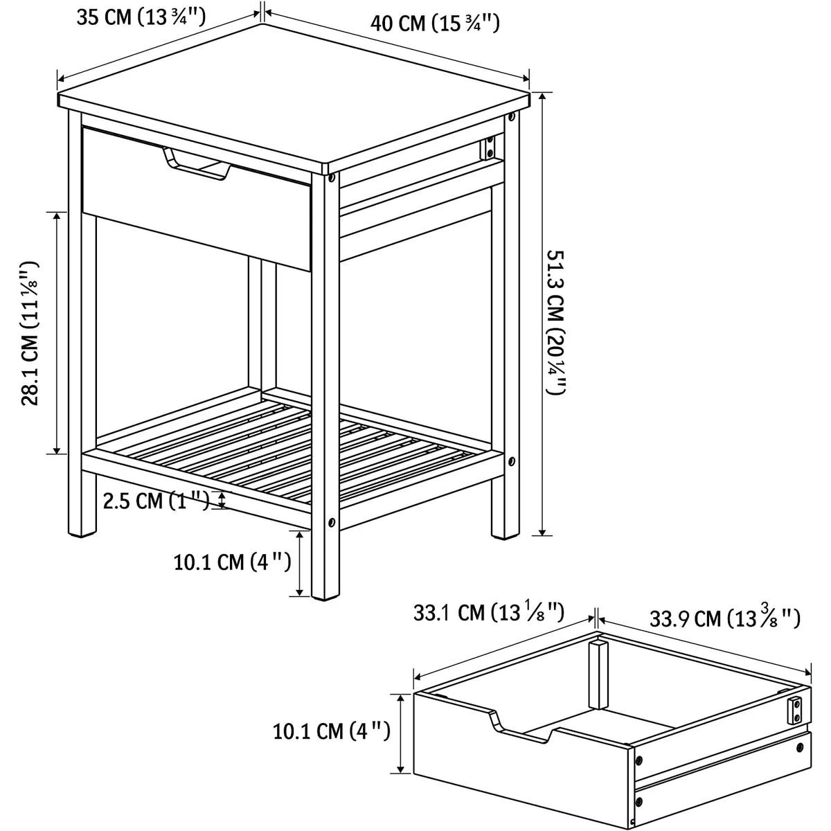 White Bamboo Nightstand with Drawer and Open Shelf H76431