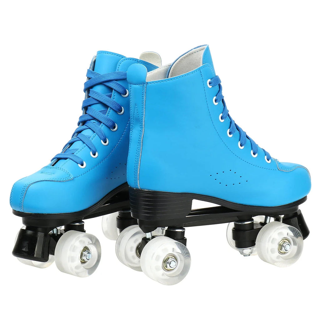 Flashing Wheels Leather Double-Row Roller Skates B58527