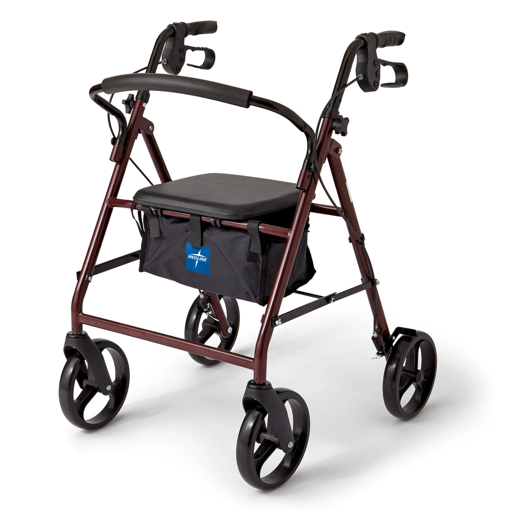 Burgundy Steel Rollator Walker with 8" Wheels F7359