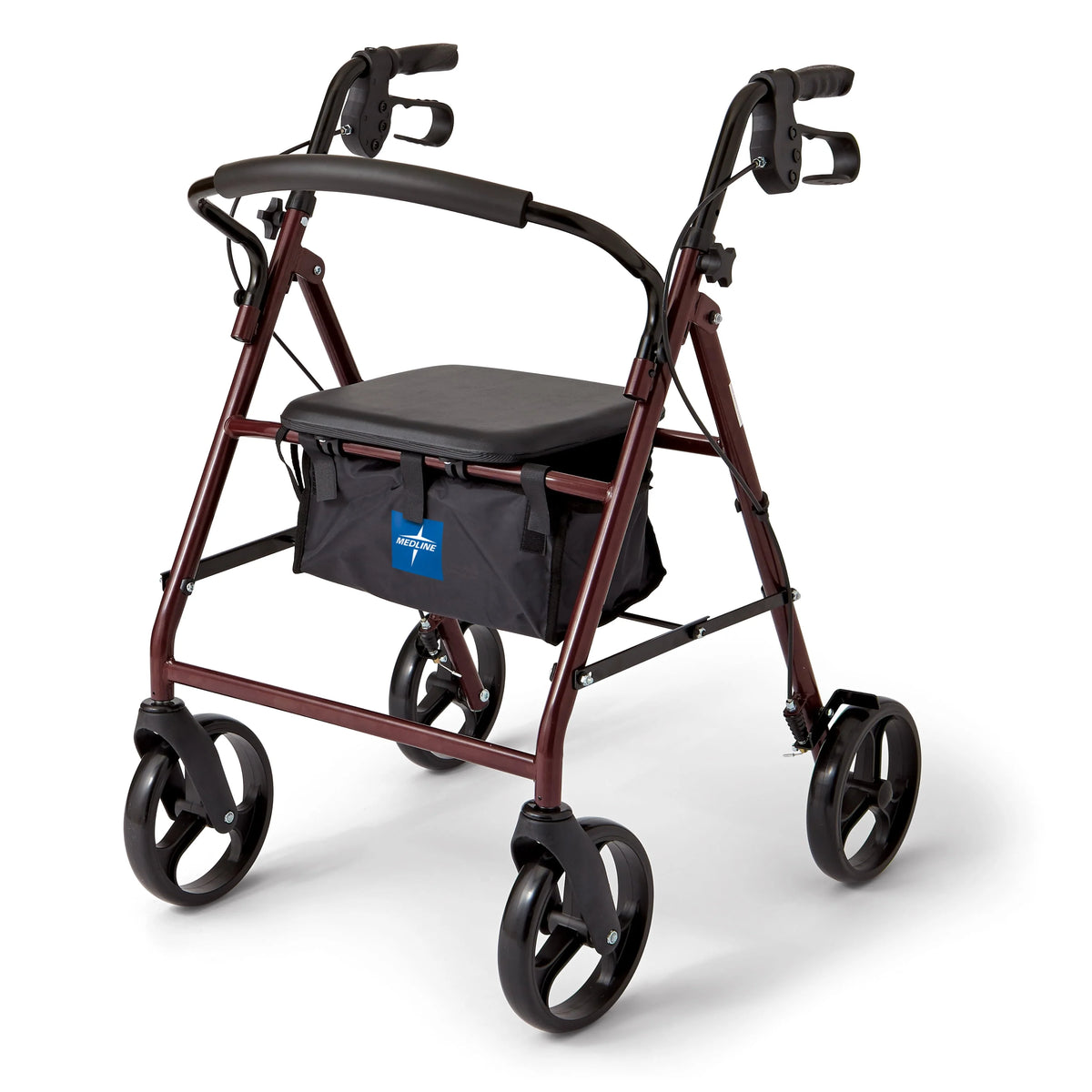 Burgundy Steel Rollator Walker with 8" Wheels F7359