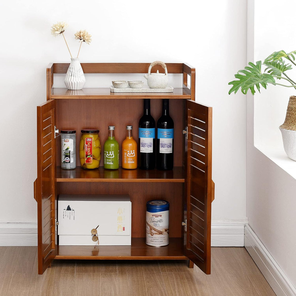 Bamboo Floor Storage Cabinet with 2 Doors Y597680