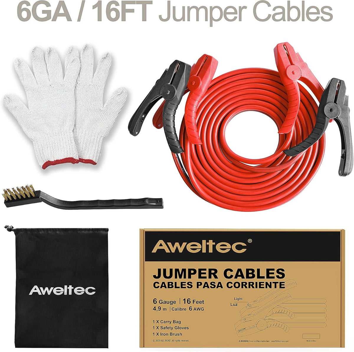 100% Pure Copper 4 Gauge 20 Feet Battery Booster Cable 800 AMP with Carry Bag J998