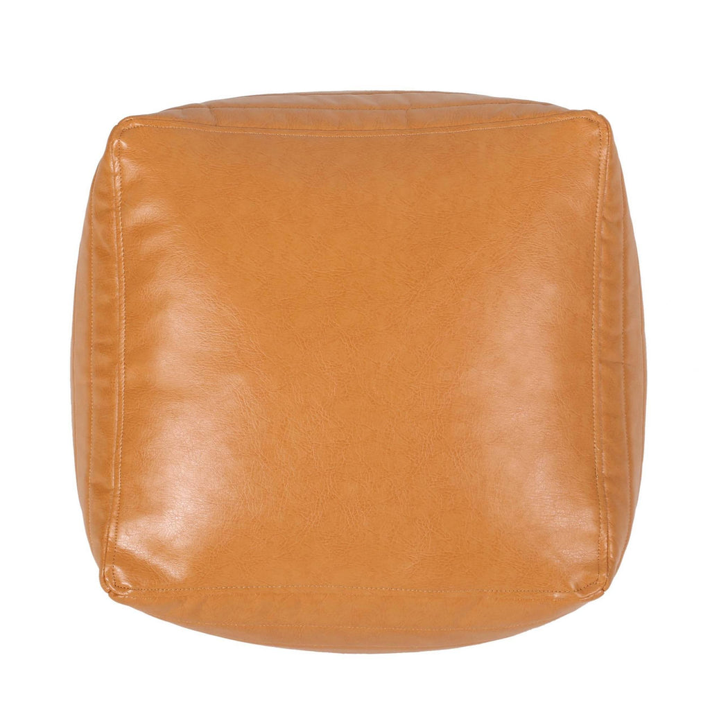 Caramel Faux Leather Cube Pouf O34604