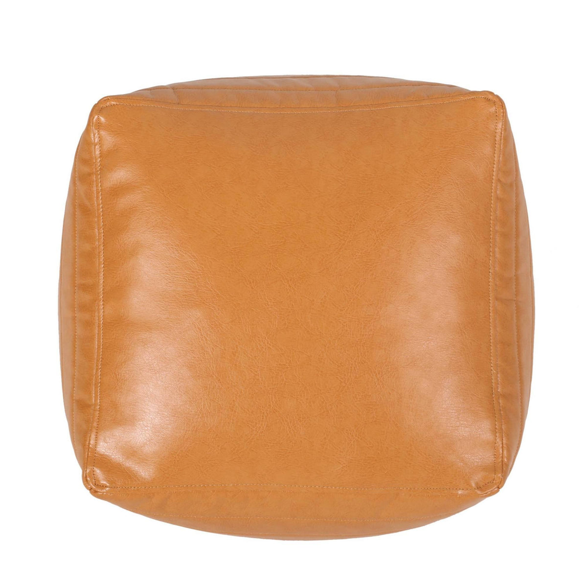 Caramel Faux Leather Cube Pouf O34604