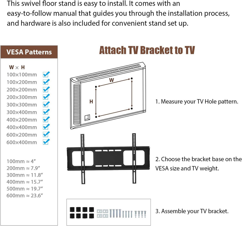 Angle and Height Adjustable Swivel TV Stand with Shelves R82929