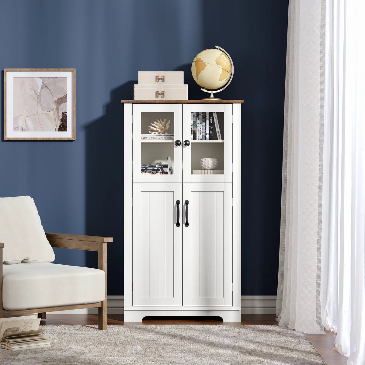 White Wood Bathroom Cabinet with Glass Doors and Adjustable Shelves S64161
