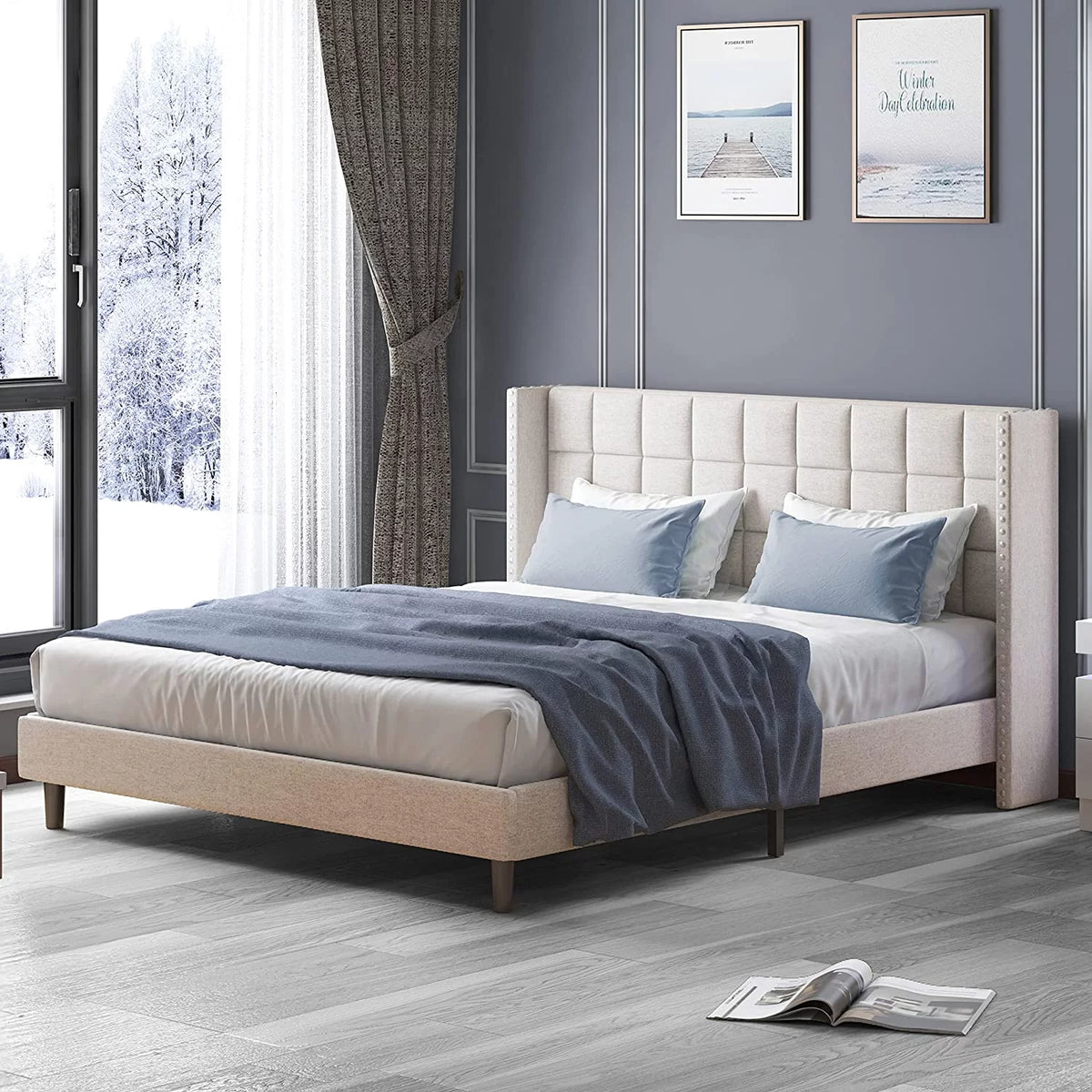 Full Size Wood Platform Bed Frame with Headboard Z7204