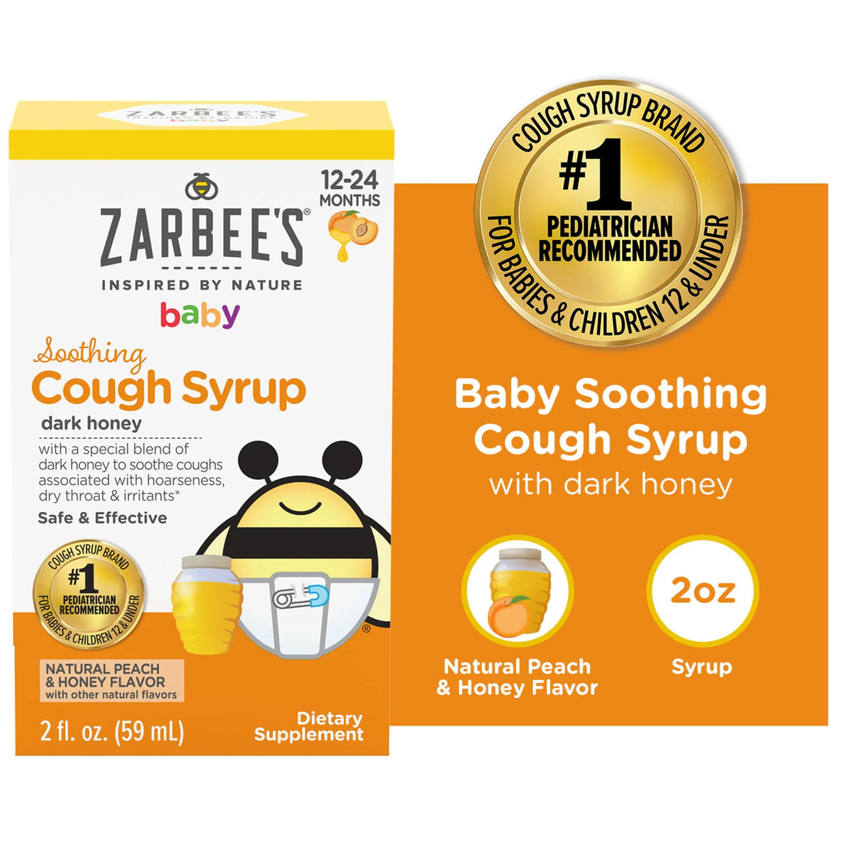 Baby Soothing Cough Syrup, Peach & Honey Flavor, 2 fl oz K75337