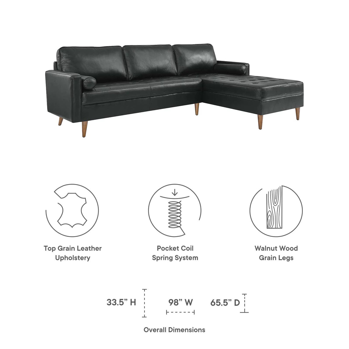 Black Leather Sectional Sofa S9736