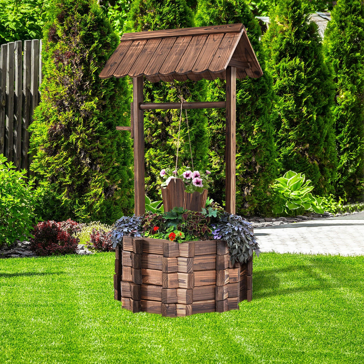 Wooden Wishing Well Planter G66421