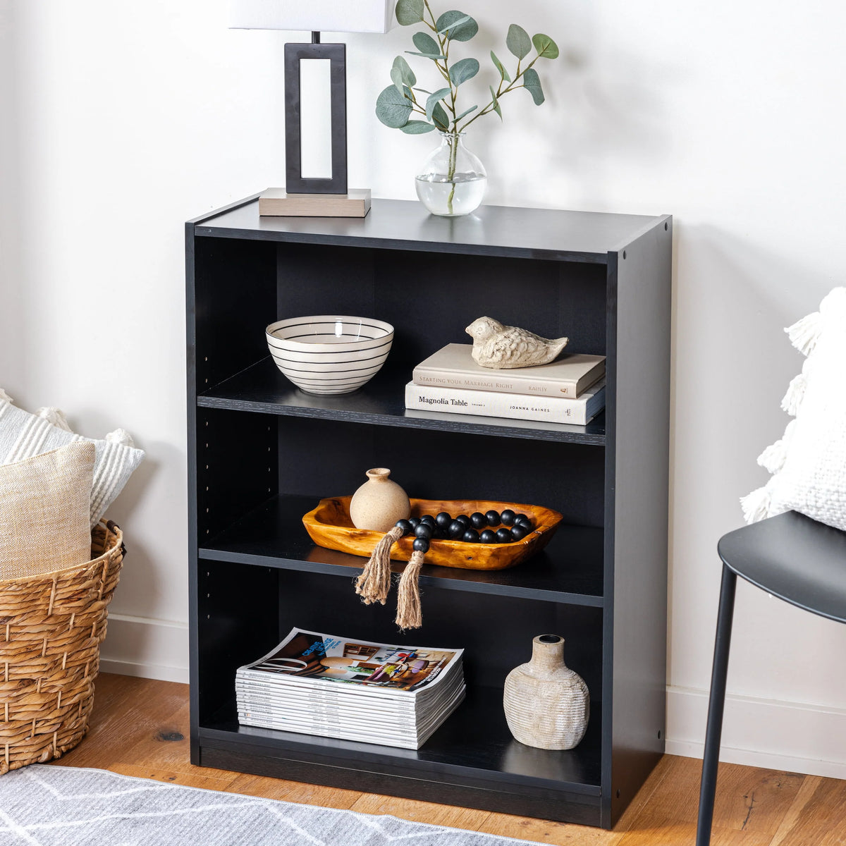 White 3-Shelf Bookcase with Adjustable Shelves I601431