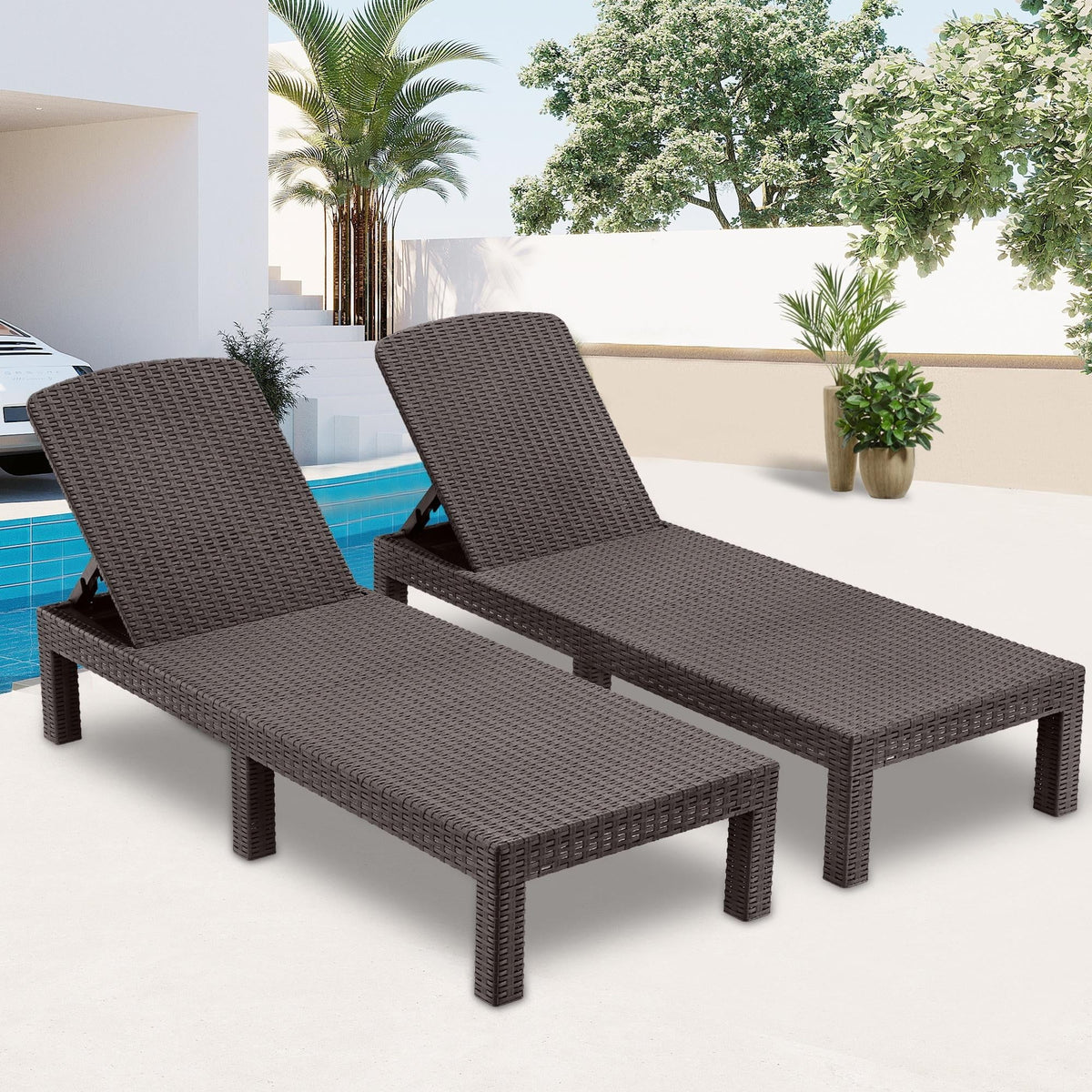Chaise Lounge Set of 2 with 6 Backrest Angles and Canopy A3815