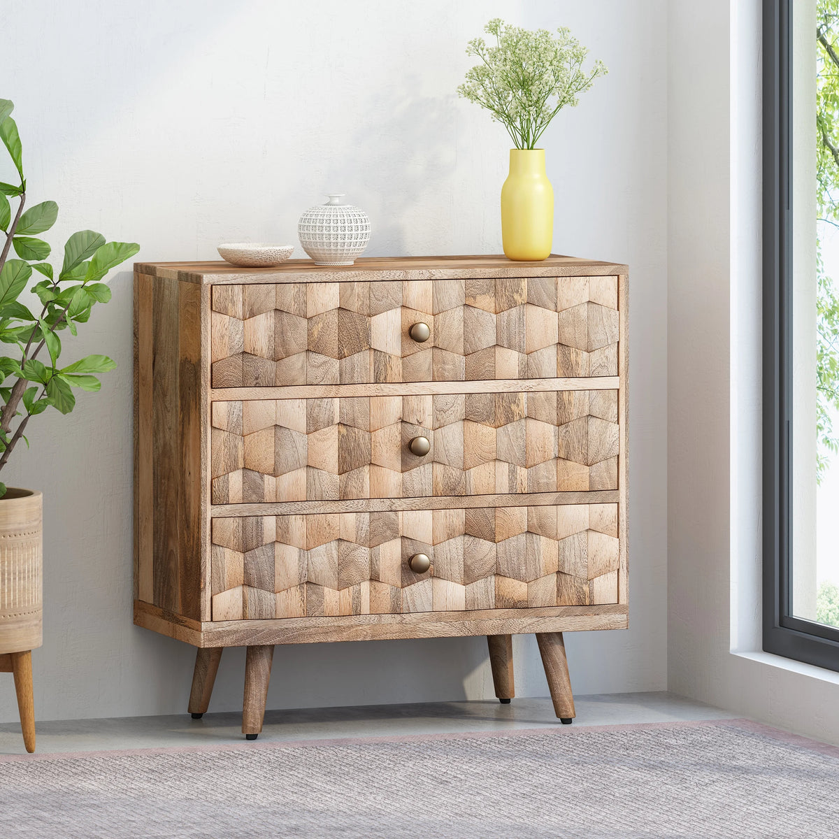 Handmade Mango Wood 3 Drawer Chest A70808