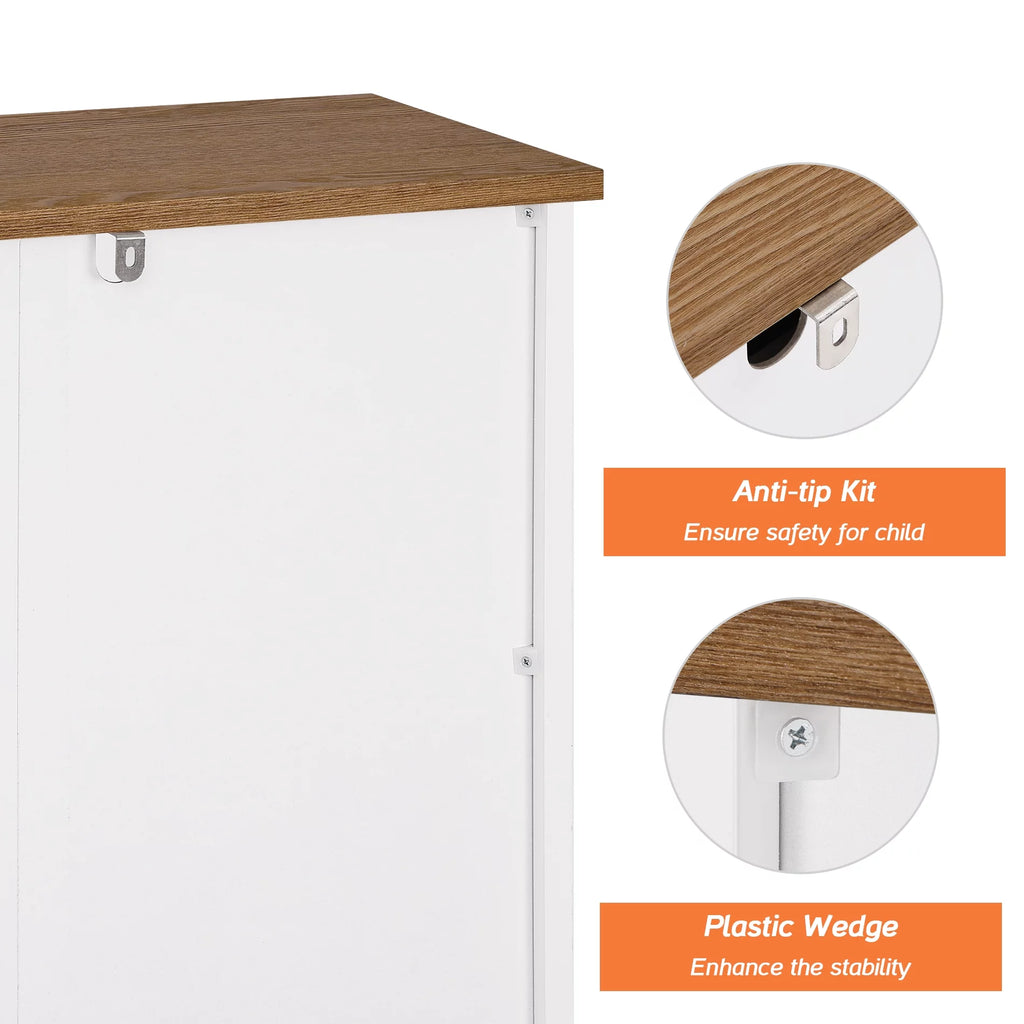White Wood Bathroom Cabinet with Glass Doors and Adjustable Shelves S64161