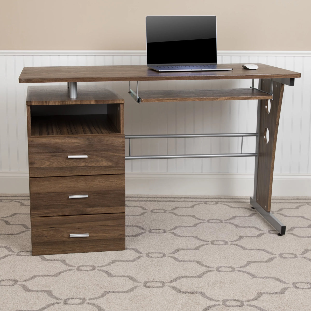 Rustic Walnut Desk with Three Drawer P831