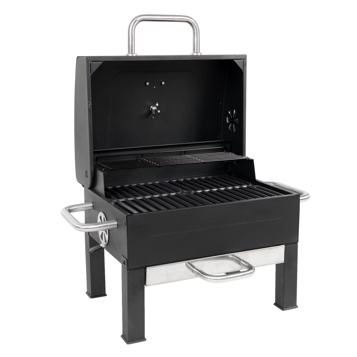 Portable Charcoal Grill, Black and Stainless Steel Z223773