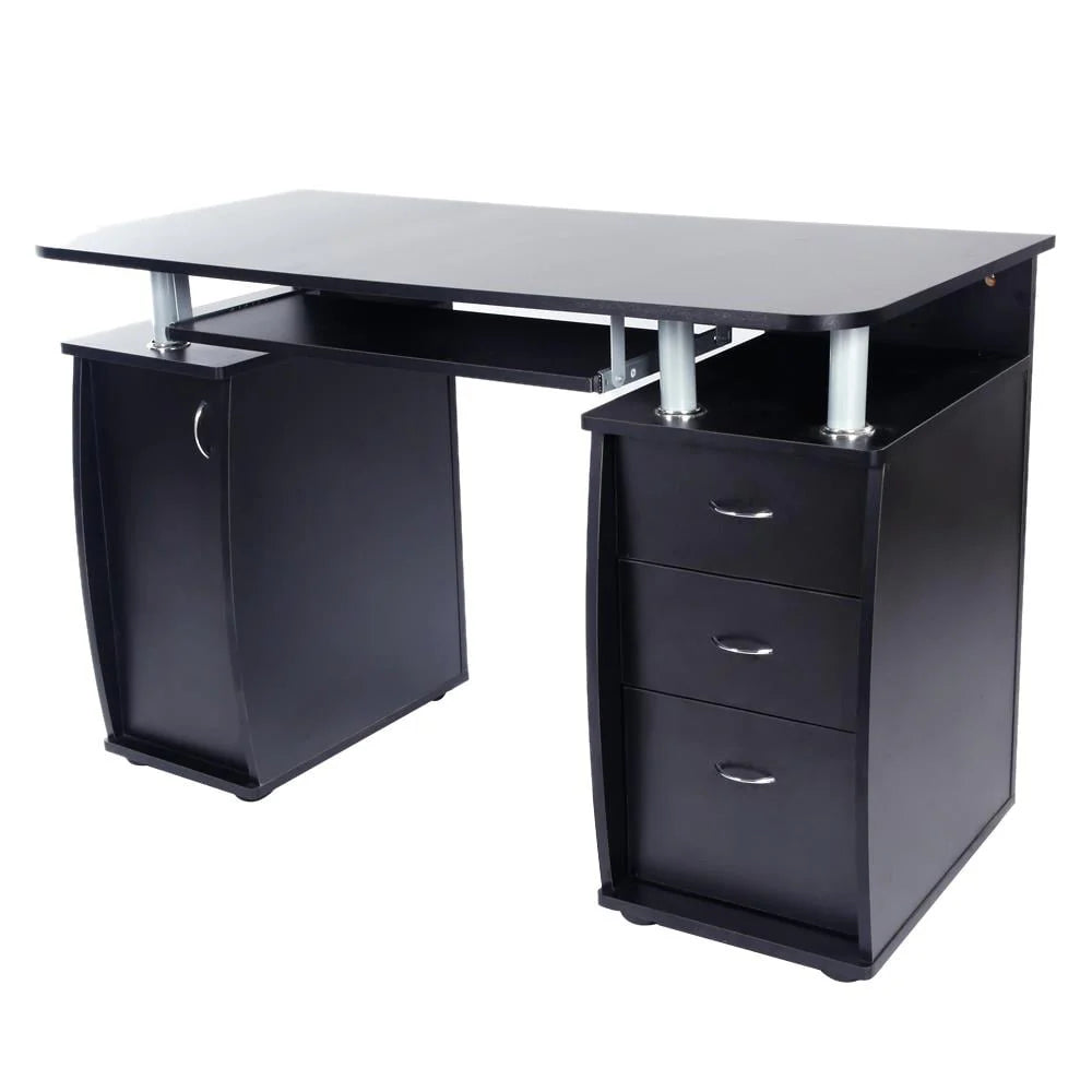 Brown Computer Desk with 3 Drawers Bookcase U435685