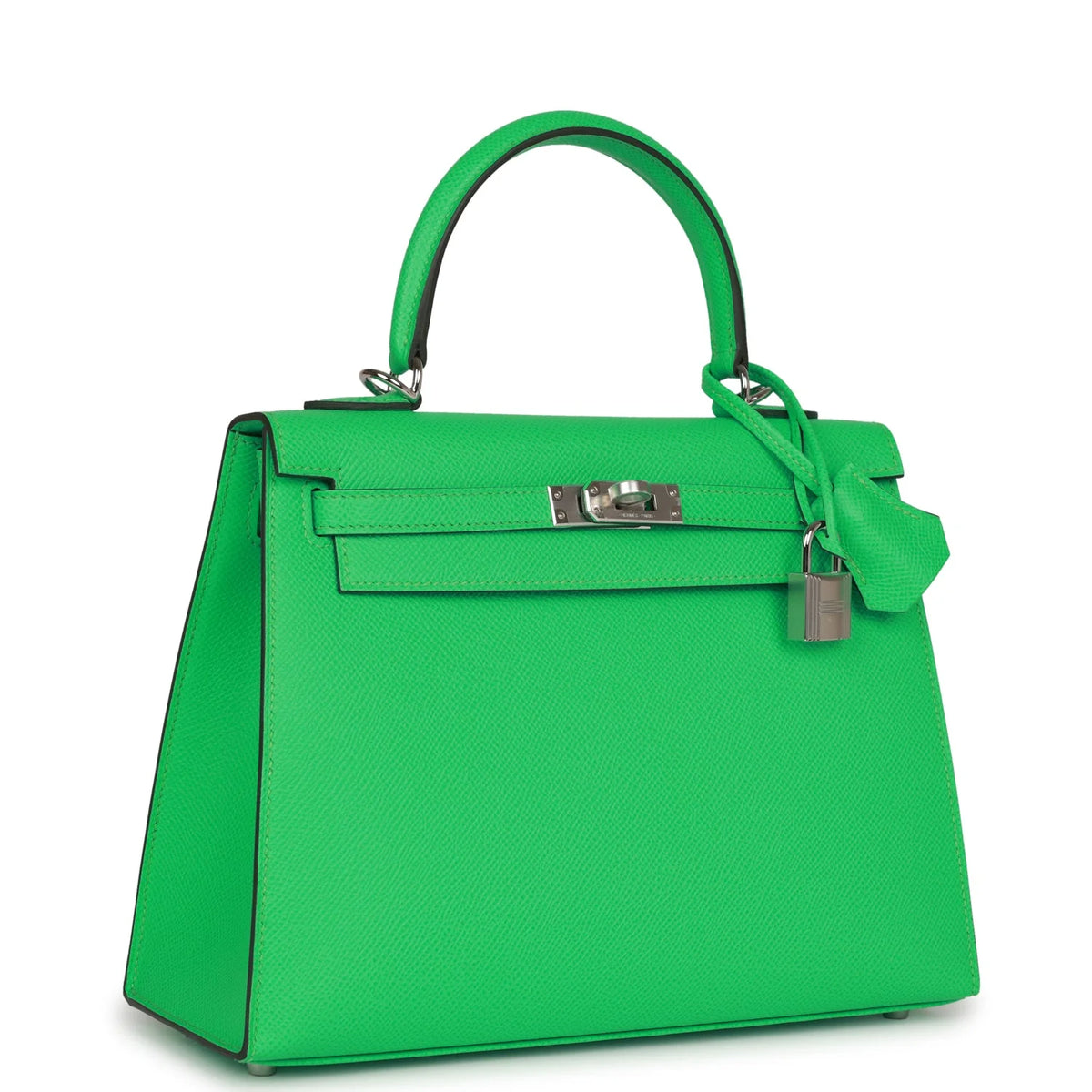 Kelly 25 Vert Comics Epsom Palladium Hardware Handbag E2720