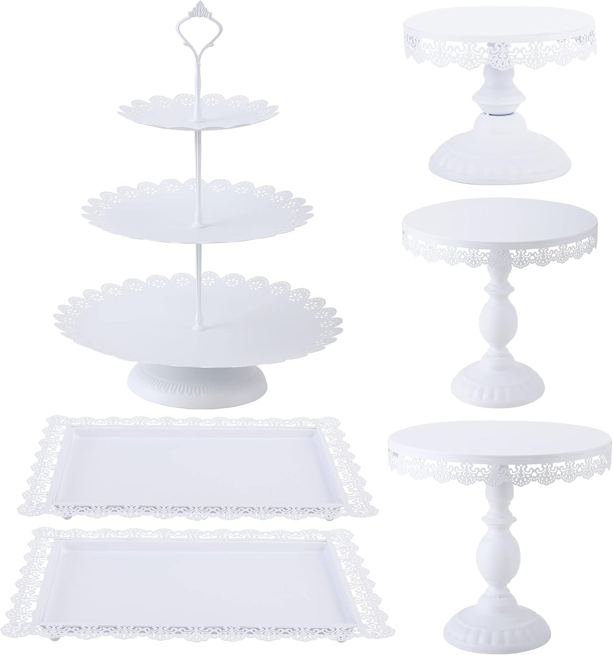 6 Pcs Metal Cake Stands Set Matte White F3662