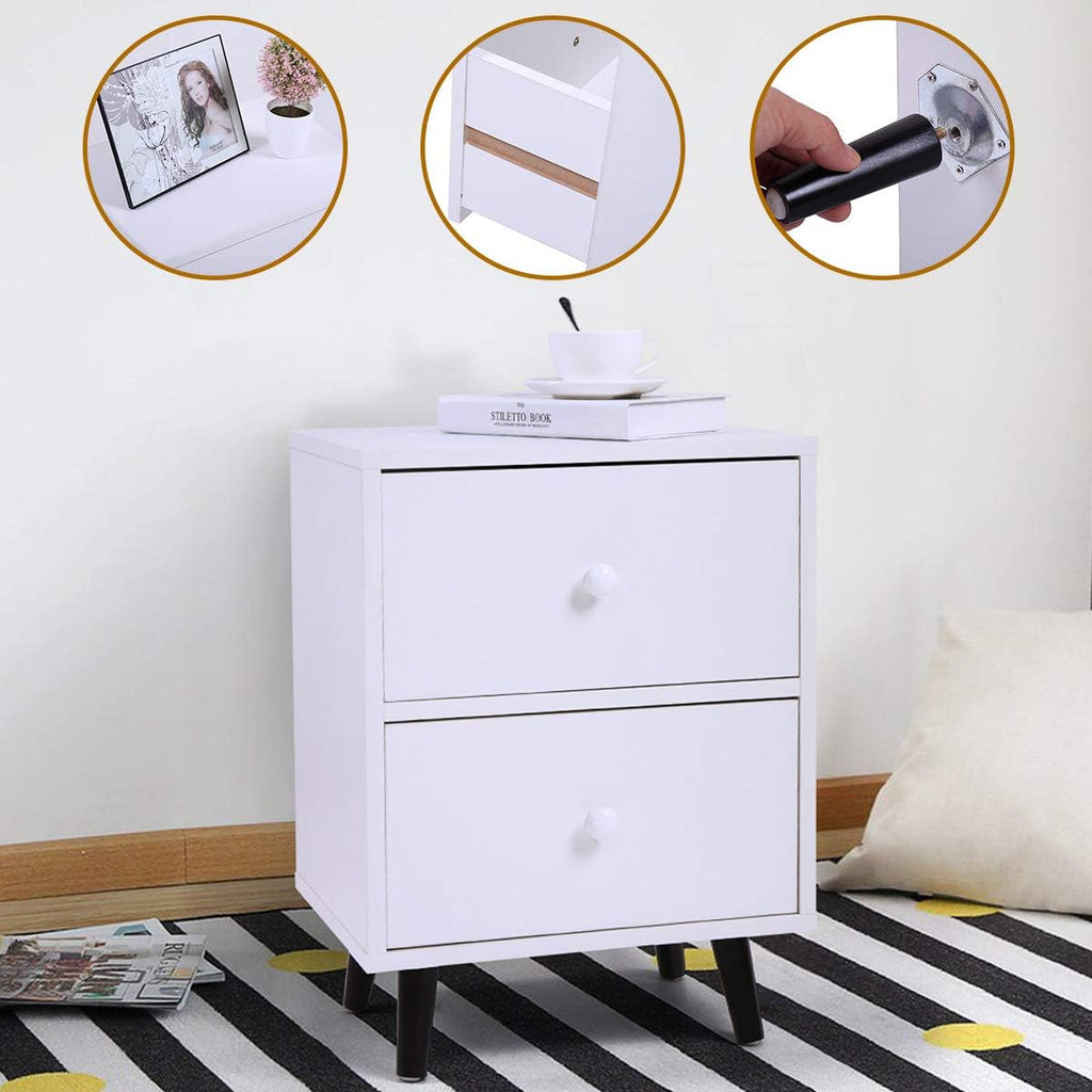 Set of 2 White 2 Drawer Wood Nightstand G738306