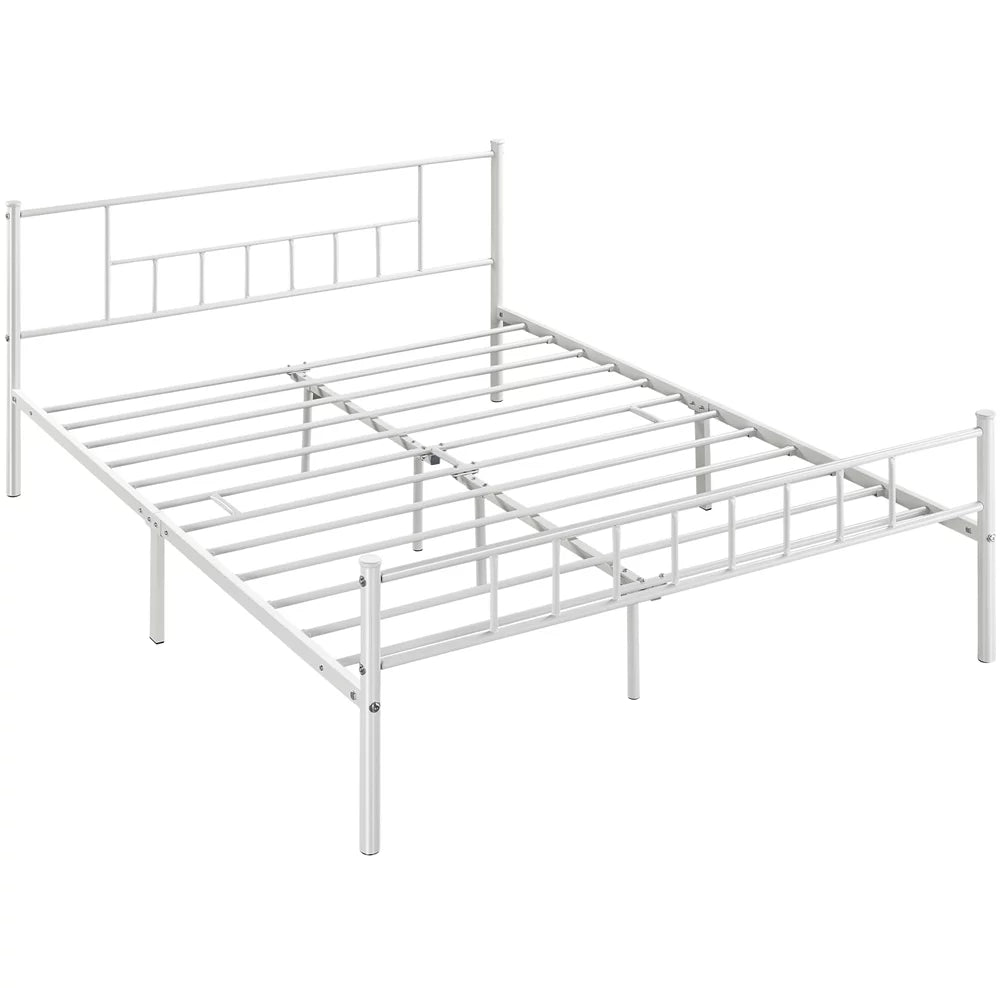 Queen Metal Platform Bed with Spindle Headboard and Footboard, White B91512