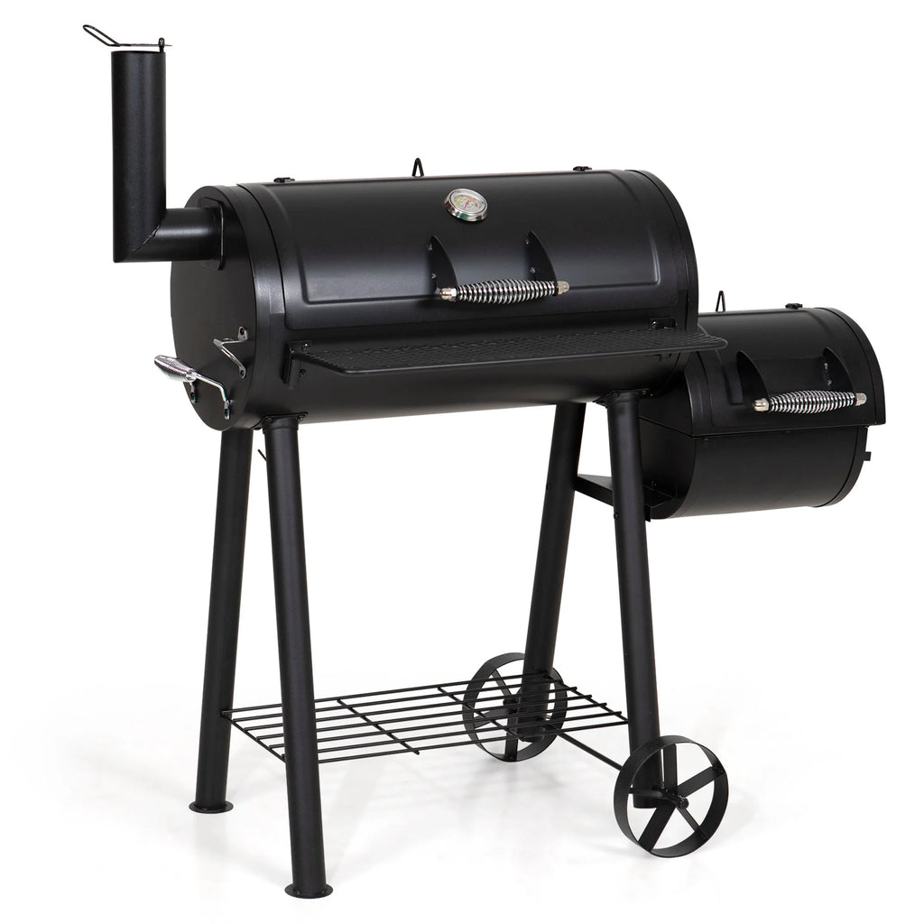 Steel BBQ Charcoal Grill with Offset Smoker in Black E8973