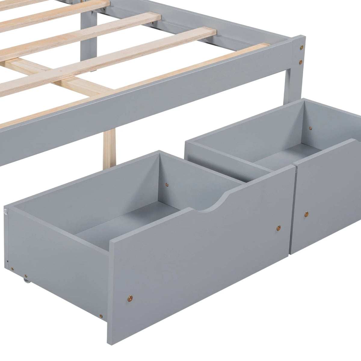 Gray Pine Wood Full Size Platform Bed Frame with Headboard and Drawers T7985