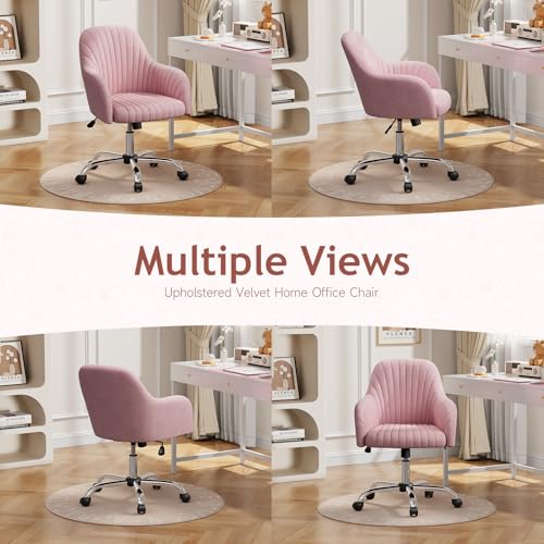 Pink Velvet Upholstered Swivel Office Chair with Arms Q6514