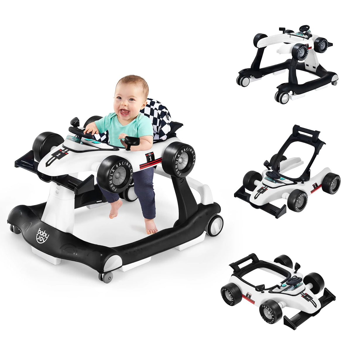 Foldable Adjustable Height Blue Baby Walker O7368