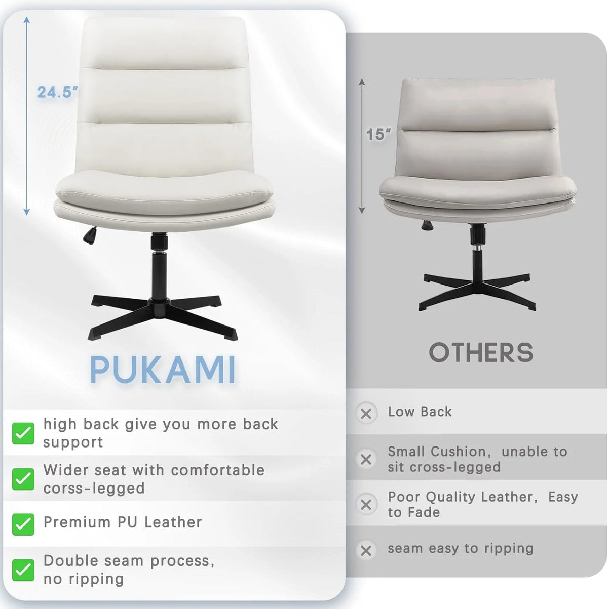 High Back Armless PU Leather Office Desk Chair B697781