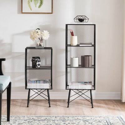 2 Piece Metal Standard Bookcase Set Black V14487