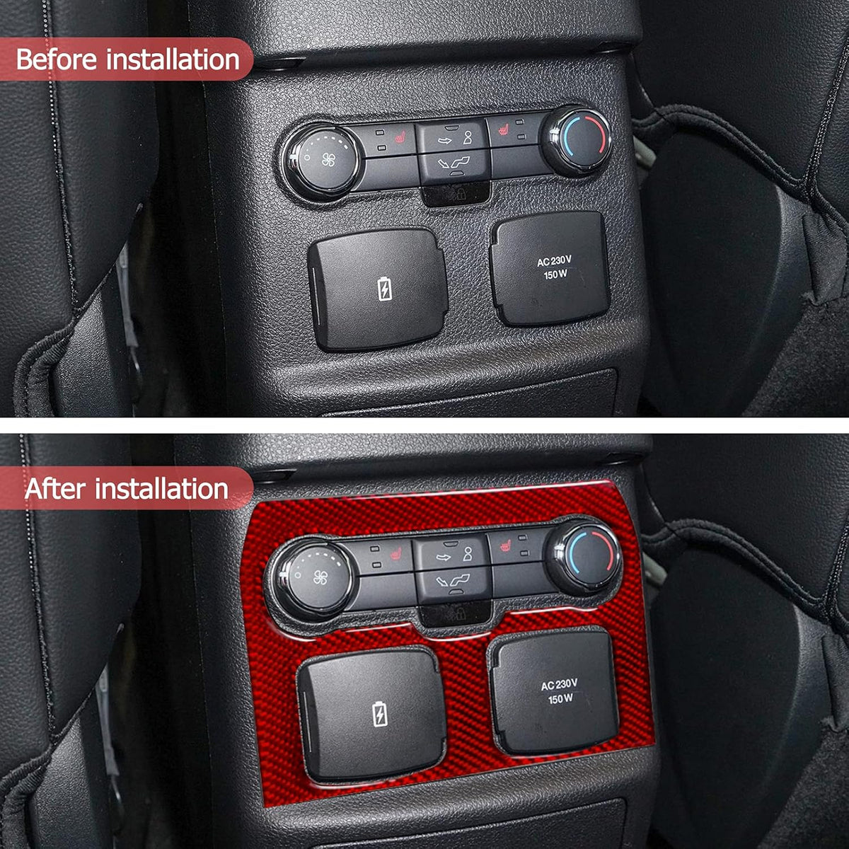 Carbon Fiber Interior Armrest Box Charging Port USB Button Control Panel Cover Stickers Red Pack of 2 A779662