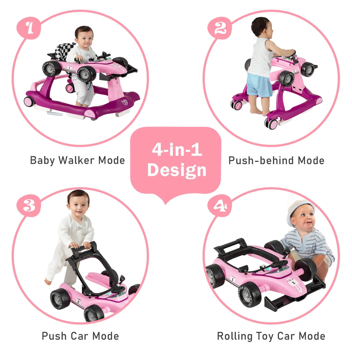 Foldable Adjustable Height Blue Baby Walker O7368
