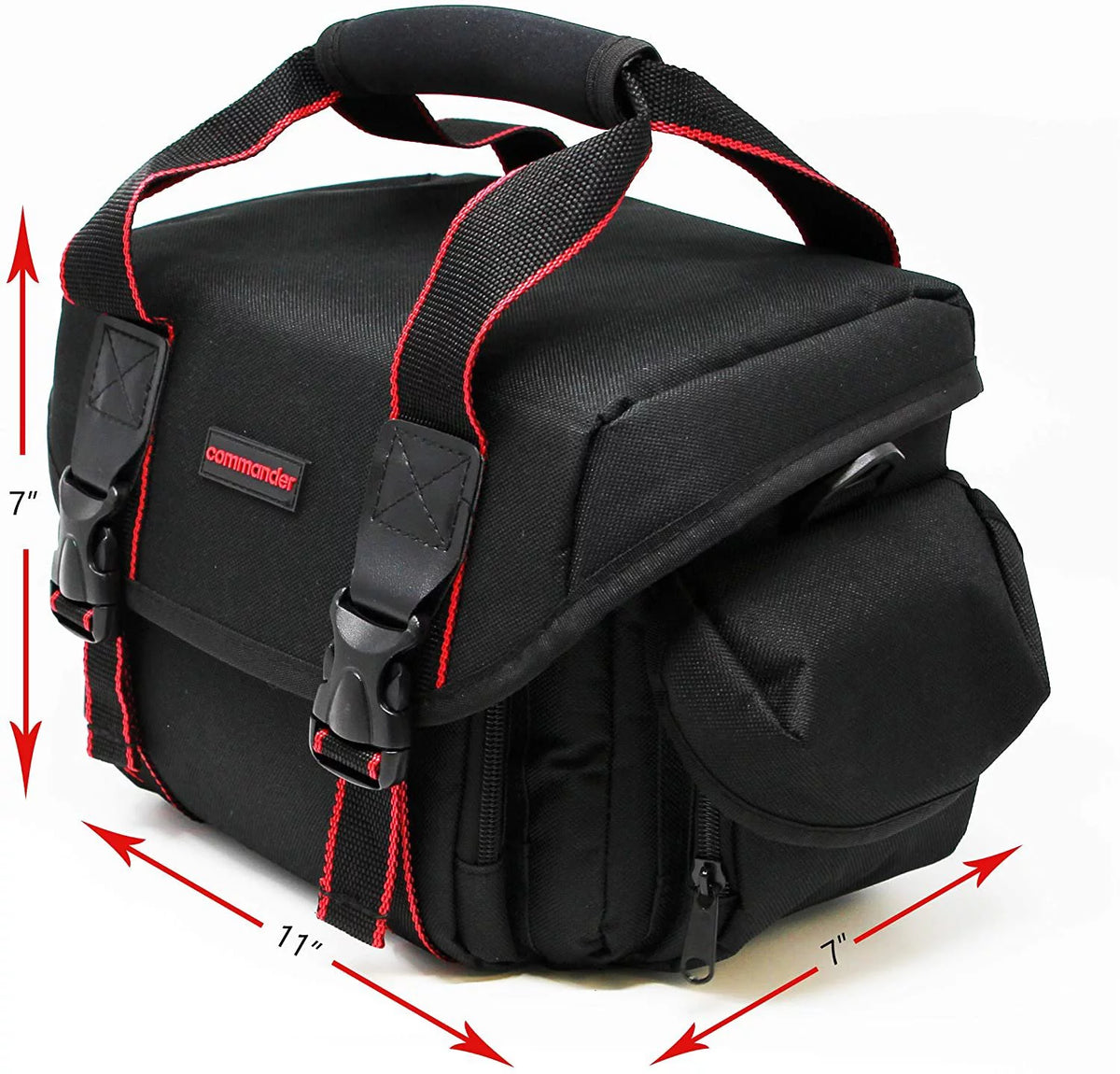 Large Universal DSLR Camera Case Gadget Bag, 11 x 7 x 7 Inches, Black/Red A2328