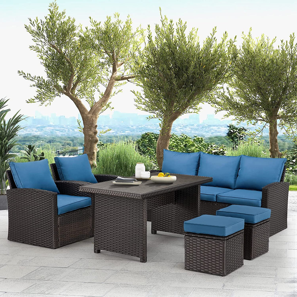 6 Pieces All Weather Wicker Rattan Patio Furniture Set Z185