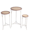 Set of 3 Natural White Wood Metal Accent Tables A44088