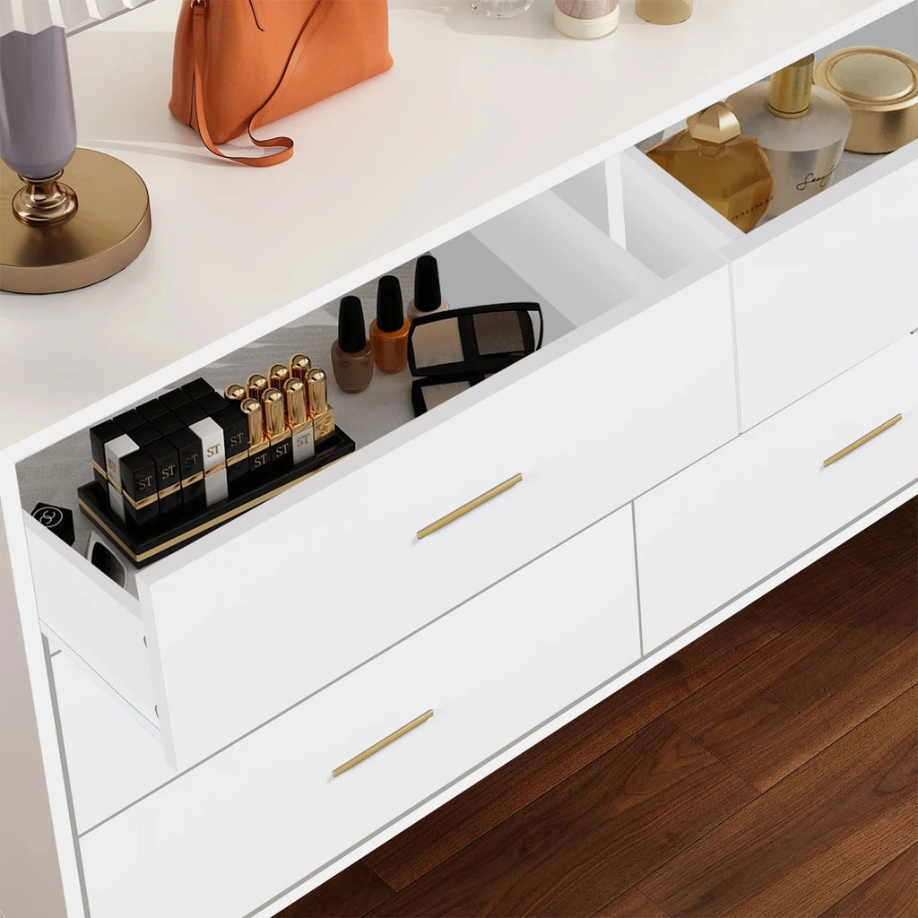 Wood 6 Drawer Dresser with Metal Handles C9261