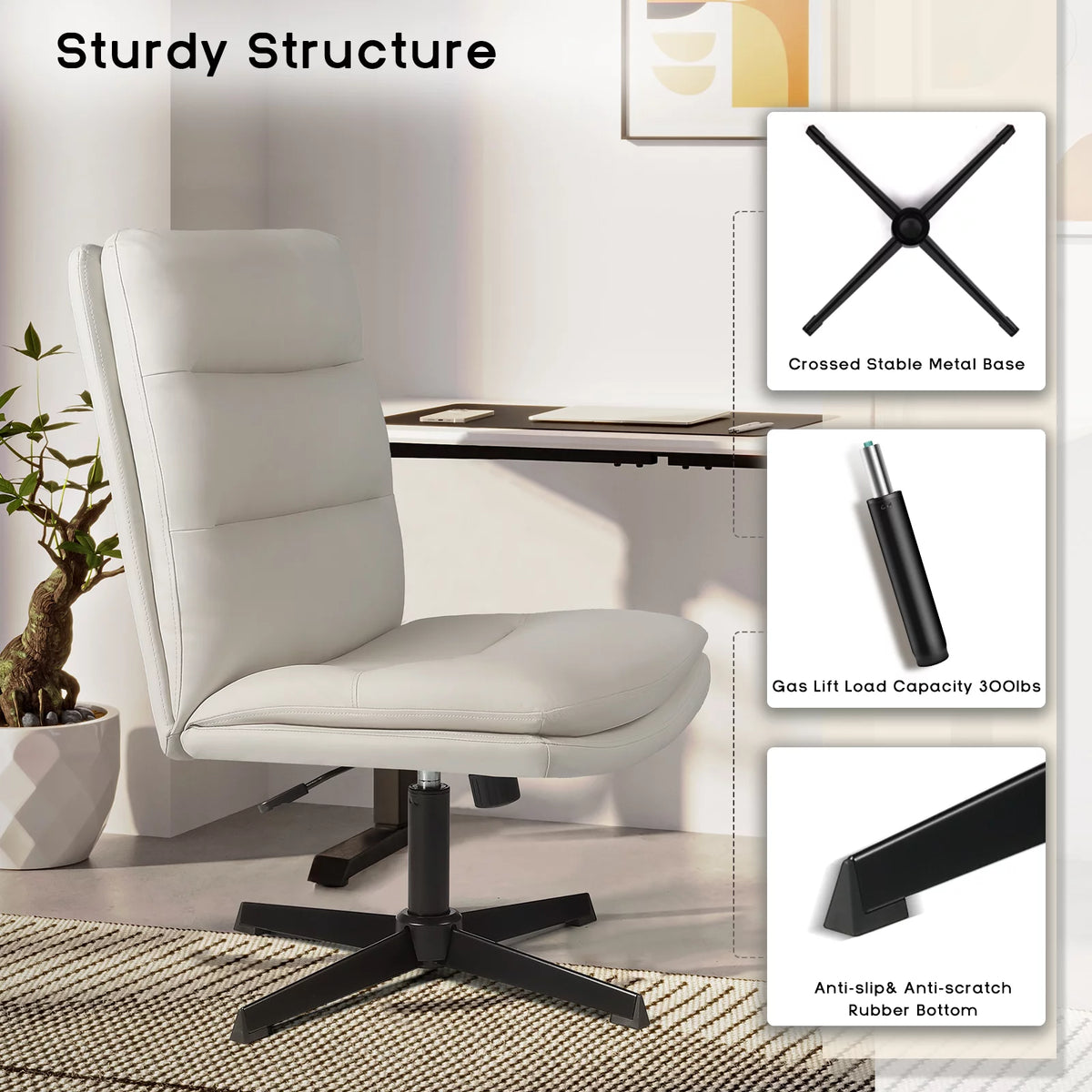 High Back Armless PU Leather Office Desk Chair B697781