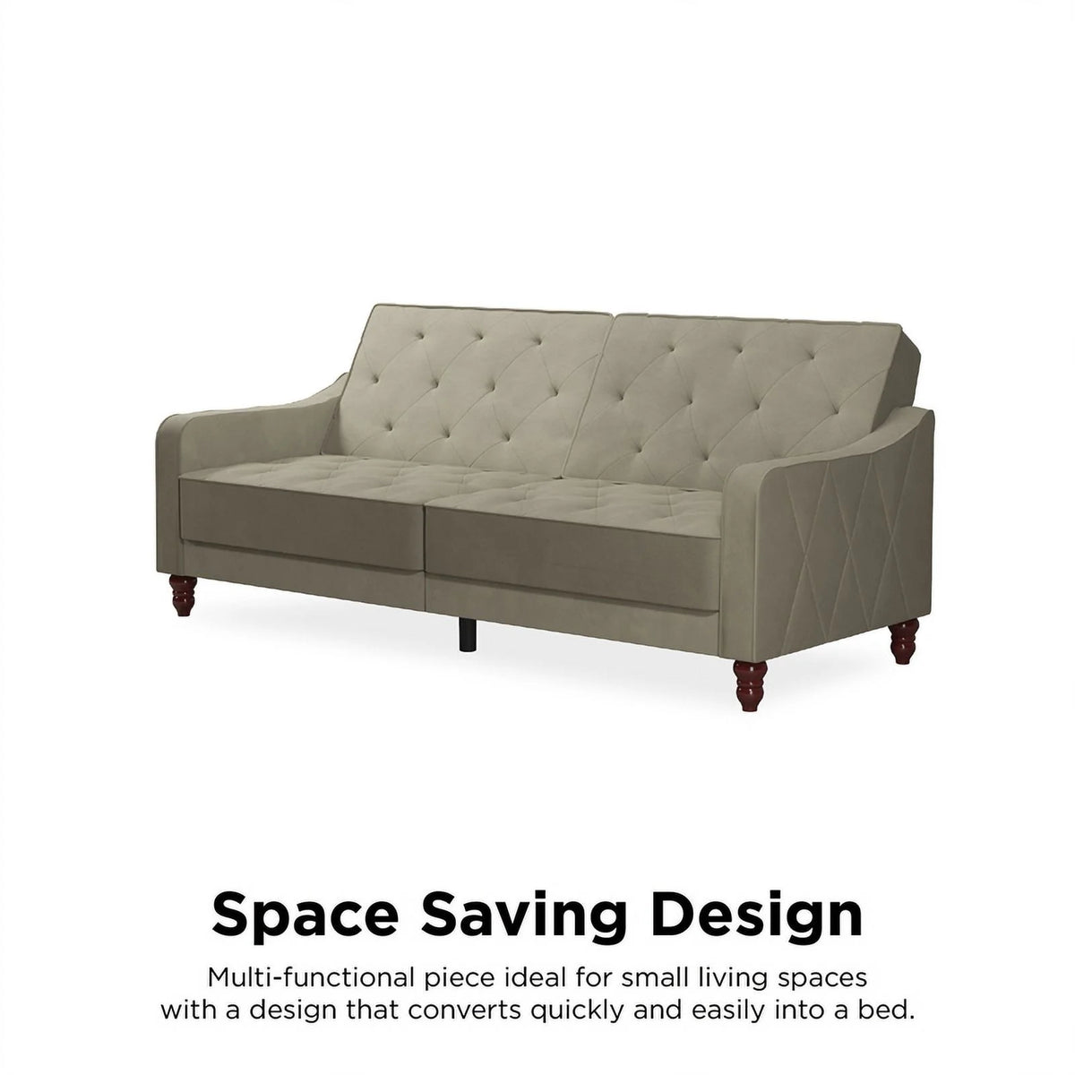 Vintage Tufted Split Back Futon in Taupe Velvet B75909
